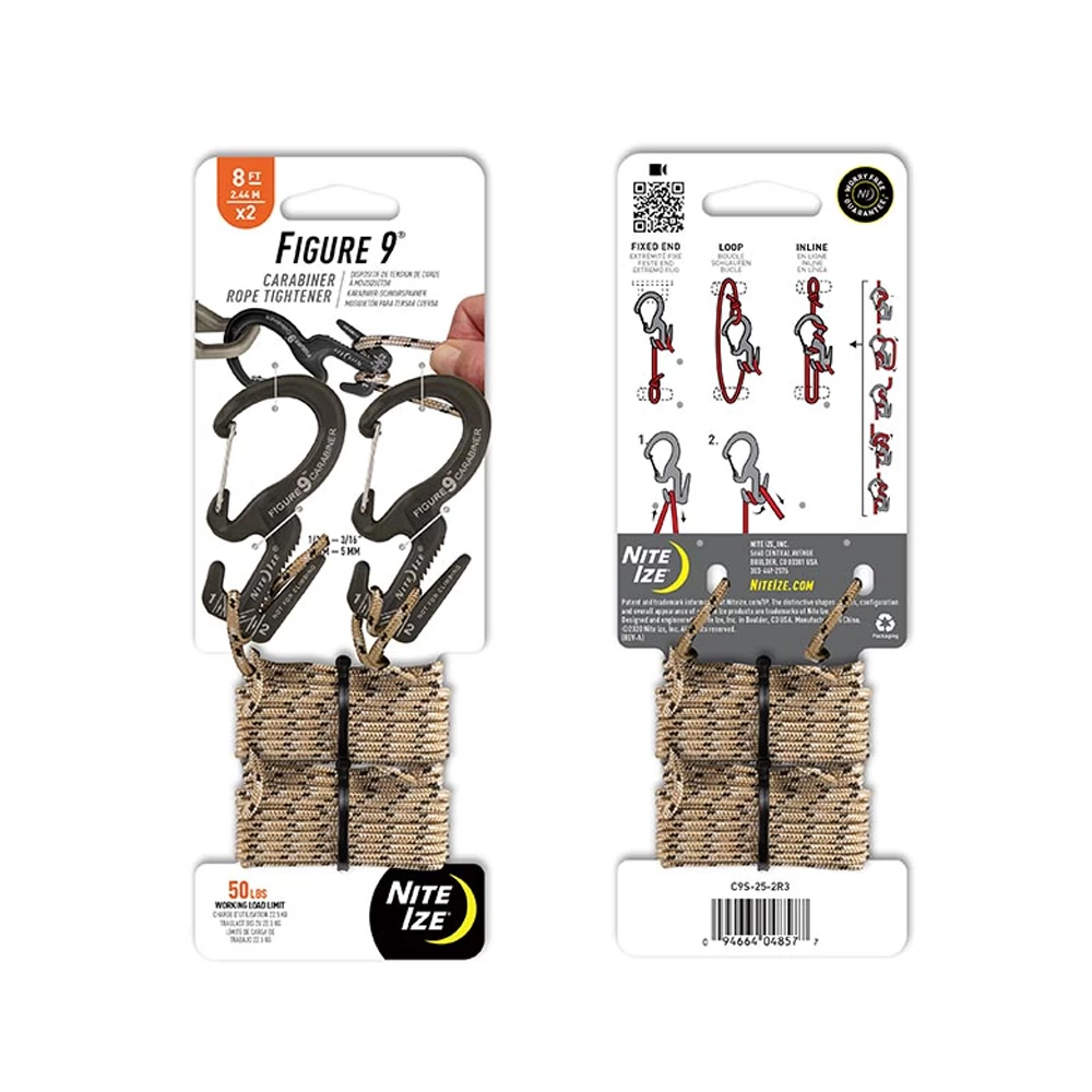 Nite Ize Figure 9® Carabiner Rope Tightener - Small - 2 Pack With Rope - Black 3 Nite Ize Figure 9® Carabiner Rope Tightener - Small - 2 Pack With Rope - Black