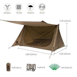 OneTigris Backwoods Bungalow Ultralight Bushcraft Shelter - Coyote Brown -Online Camping Supplies CE BHS02 CB 04
