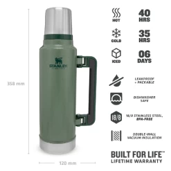 NEW Stanley Classic Vacuum Bottle 1.5QT Hammertone Green 9 NEW Stanley Classic Vacuum Bottle 1.5QT Hammertone Green -Online Camping Supplies ClassicVacuum1.5QT 10 08265 001