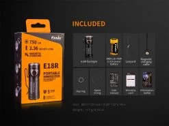 Fenix E18R XP-L Hi Led Flashlight Black 750 Lumen -Online Camping Supplies FENIX E18R EDC FLASHLIGHT included