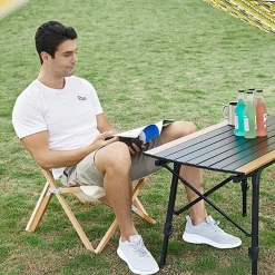 Hewolf Foldable Wooden Chair - Small -Online Camping Supplies HW J2058S KHA 02