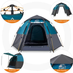 Hewolf 3-5 Person Automatic System Large Outdoor Camping Tent -Online Camping Supplies MON 1789 BLU 8