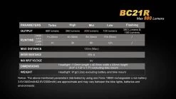 Fenix BC21R USB Rechargable Bicycle Light 880 Lumens -Online Camping Supplies Runtime chart BC21R 59457.1472653731