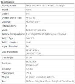 Fenix E15 LED Flashlight (2016 Edition) 9 Fenix E15 LED Flashlight (2016 Edition) -Online Camping Supplies spo8 1